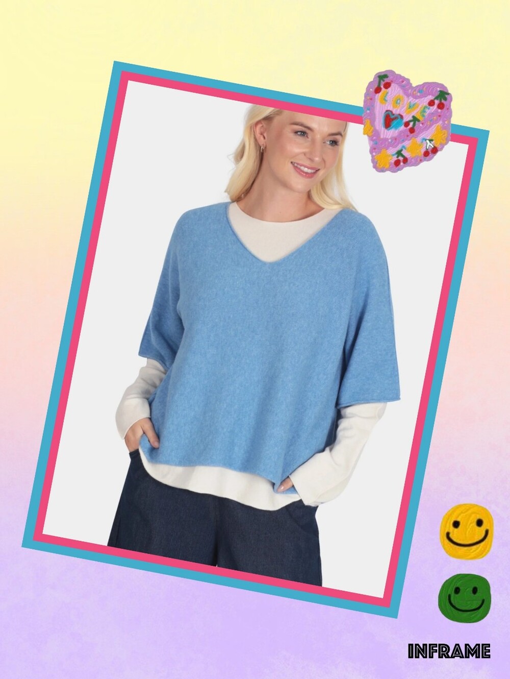 Nwt Pomelo Relaxed V-Neck Lightweight Sweater in Periwinkle Blue OS